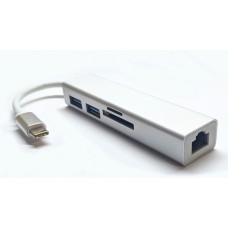 Перехідник USB Type-C to Ethernet 1Gb + Hub + Card reader /rj45