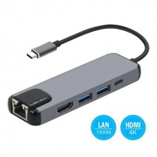 Перехідник Type-C to HDMI Lan RJ45 2xUSB3.0 USB-C